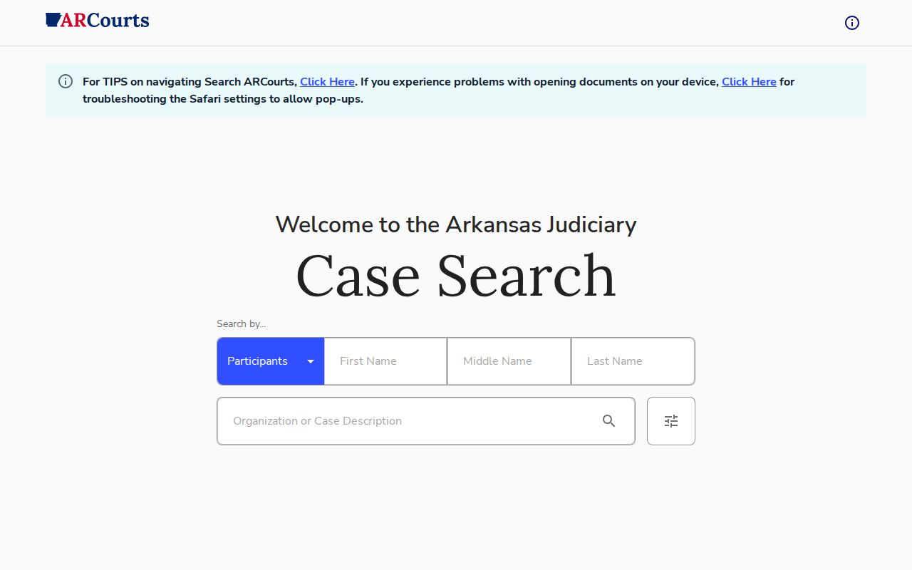 Clark County Arkansas court arrest record case search interface
