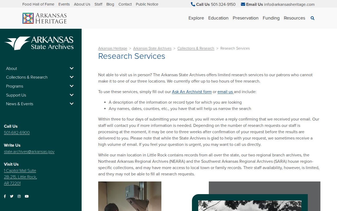Clark County historical booking record Arkansas State Archives research services